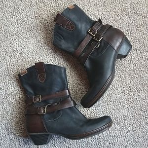 Pikolinos mid calf biker bootie black and brown leather sz37/7